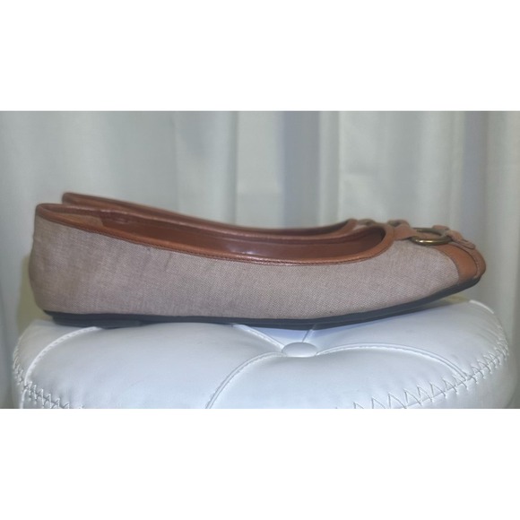 Lauren Ralph Lauren Ballet Flats Tan Canvas Leather Buckle Women's Size 9B - Picture 7 of 12